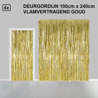 4x Folie gordijn metallic 2,4m x 1m goud - Themaparty - Decoratie festival themafeest huwelijk Hollywood gala disco glitter and glamour wanddeco