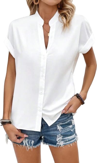 Blouse korte mouwen Dames - Chique - Casual - Overhemd - Wit