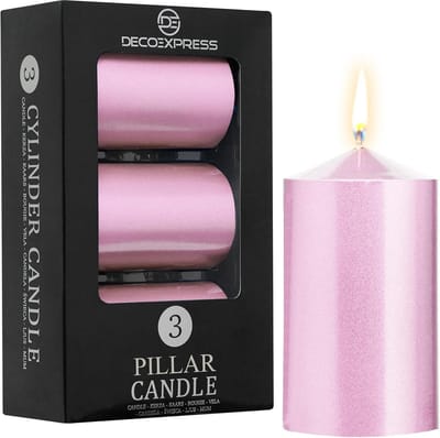 Pijlerkaarsen Set - Decoratieve Kaarsen - Sfeer Creëren - Lange Brandduur - 3 Stuks - Metallic Roségoud