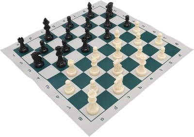 Schaakspel Groot - Strategie Spel - Cognitieve Vaardigheden Verbeteren - Inclusief Opbergtas - 34x34cm - Groen Wit