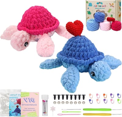 Turtle Haakset voor Beginners, Dierlijke Haaknaalden voor Kinderen en Volwassenen, DIY Haakproject met Stapsgewijze Video-instructies, Creatief Cadeau voor Kinderverjaardag