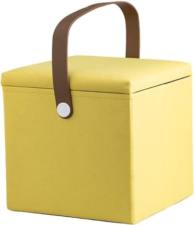 Opvouwbare Opbergkruk - Voetenbankje Zetel - Extra Zitmogelijkheid - Stevige Houten Structuur - 30x30x30cm - Geel