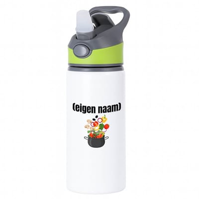 Hacebo® - Pan met groenten waterfles met rietje groen - Kok - iemand die goed kan koken - met eigen naam - leuk cadeau voor iemand die chefkok is - cadeau - kado - water fles - 650ML