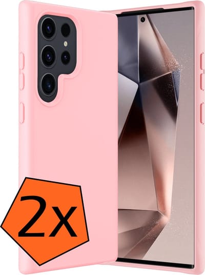 Hoes - 2 Stuks - Geschikt voor Samsung Galaxy S24 Ultra - Sterk & Shockproof - Case Siliconen - Back Cover - Telefoon Hoes - Lichtroze