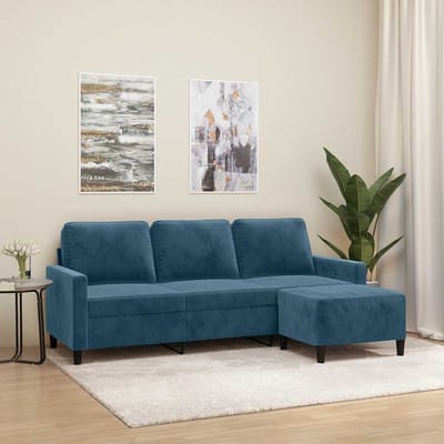 vidaXL - Driezitsbank - met - voetenbank - 180 - cm - fluweel - blauw