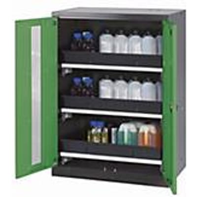 asecos CS-CLASSIC-G chemische voorraadkast, scharnierende deuren met glazen uitsparing, reseda groen front, B 810 x D 520 x H 1105 mm