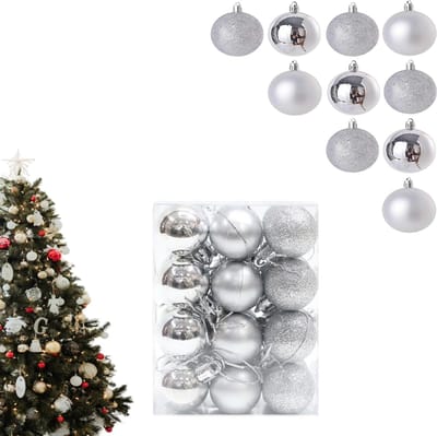 Kerstballen zilver kerstdecoratie, kerstboomversiering set voor plastic kerstballen kunststof, Christmas kerstboomversiering klein, kerstballen kunststof