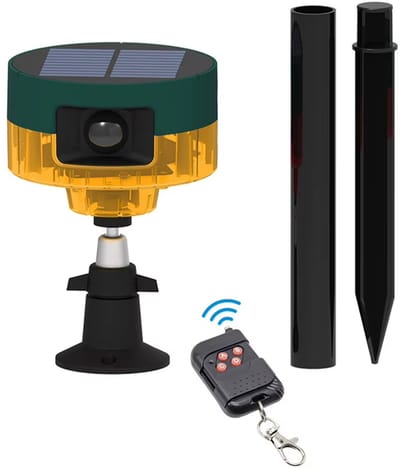 Zonne-Energie Vogel- en Dierverjager - 360° Inductie Alarm - 1200mAh Heroplaadbare Verjager met 13 Opneembare Geluiden - IP55 Waterdicht - Voor Duiven, Wild Zwijn, Konijn, Hert – Vogels Verjagen en Knaagdieren - Geel