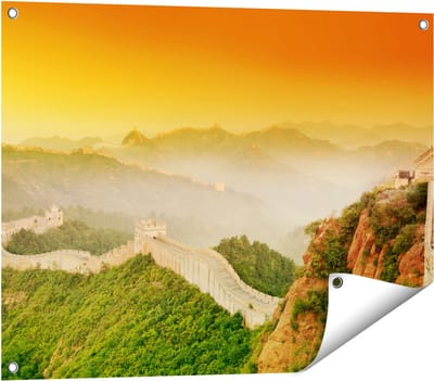 Gards Tuinposter Chinese Muur bij Zonsopgang - 80x60 cm - Tuindoek - Tuindecoratie - Wanddecoratie buiten - Tuinschilderij