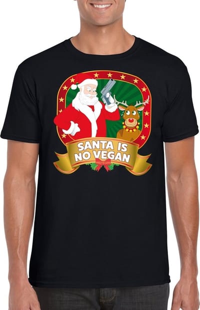 Foute Kerst t-shirt zwart Santa is no vegan heren - Kerst shirts S