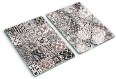 Tulup Glazen Snijplank - Beige Keramische tegels UV Gelaagd Glas Serveerplank - SET van 2 STUKS 40 x 52 cm - Snijplanken van Glas-Snijplanken Glas-Serveerplanken van glas-Anti-Slip Snijplanken-Keukenbenodigdheden
