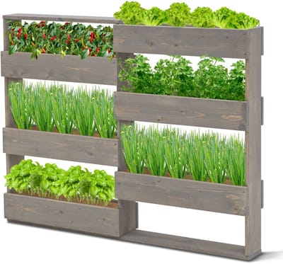 Coemo verticaal plantenbak Riga kruidenbak hout 6 plantenbakken – ca. 110 x 18 x 93 cm - Grijs