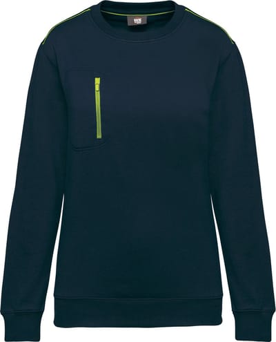 WK. Designed To Work Day To Day unisex sweater met zip contrasterende zak WK403 - Navy / Fluorescent Yellow - 3XL