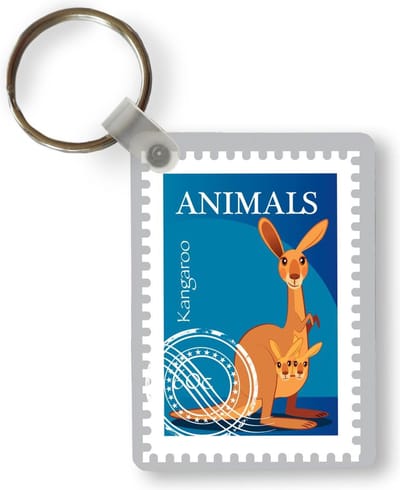 Sleutelhanger - Kangoeroes - Postzegel - Grijs - Uitdeelcadeautjes - Plastic