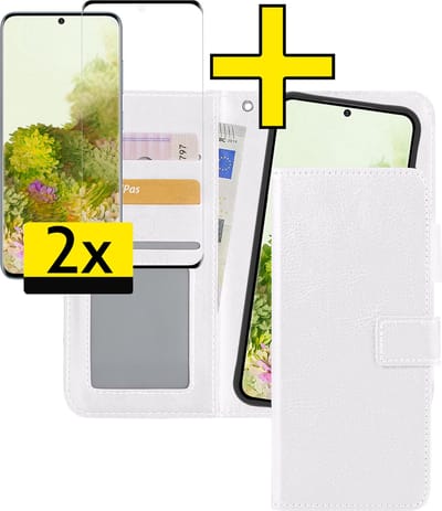 Hoesje - 2 in 1 - Geschikt voor Samsung Galaxy S20 - Met 2x Screenprotector - En Uitneembare Hard Cover - Bookcase - Wallet Case - Met Pasjeshouder - Book Case - Uitneembaar - Pashouder - Kunstleer - Telefoonhoesjes - Wit