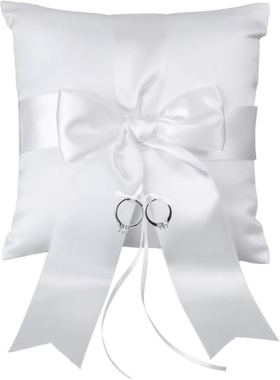 Romantisch ringkussen voor bruiloft, 20 cm x 20 cm, wit met strik, perfect voor aanzoek en huwelijk, elegant ringhouder kussen voor bruid en paar