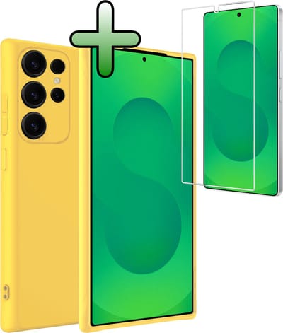 Hoesje Met Screenprotector - Geschikt voor Samsung Galaxy S25 Ultra - Sterk & Shockproof - Back Cover - Siliconen Case - Telefoon Hoes - Geel