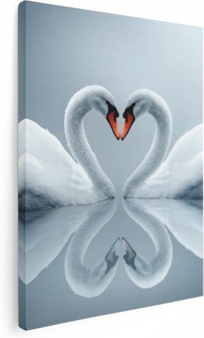Artaza Canvas Schilderij Zwaan - 30x40 cm - Klein - Muurdecoratie Vogels - Wanddecoratie Liefde - Schilderijen Op Canvas