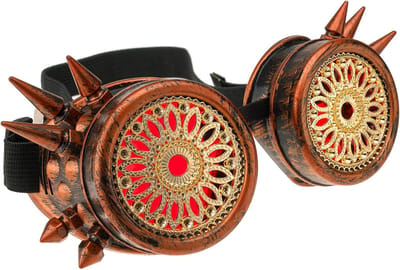 Steampunk Bril - Cyber Goggles - Feest Accessoire - Met Extra Lenzen - 18 x 4 cm - Antiek Koper
