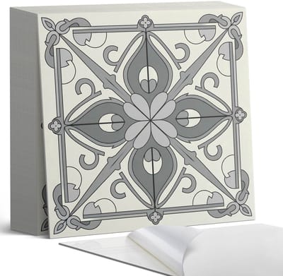 Coloray Plaktegels - Bloemenpatroon met symmetrie Zelfklevende Tegels - 20 cm x 20 cm - Grijs Plaktegels - 20 stuks - Vierkant PVC Tegels - Plaktegels Badkamer - Plaktegels Vloer - Vinyltegels Vloer Zelfklevend - Wandtegel Zelfklevend