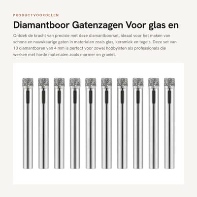 Dailygoods - Diamantboor - Gatenzagen - Voor glas en tegels - 10 stuks - Hoogwaardige gereedschapsset - Geschikt voor porselein en marmer