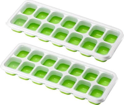IJsblokjes Met Flexibele Bodem | 2-Pack | IJsblokjesvorm | IJsblokjesmaker | Met Klikdeksel | Groen