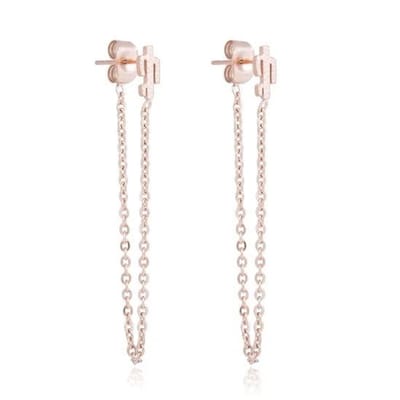 Aramat Jewels | Oorbellen | Stijlvolle Stalen oorbellen met kettinkje | Rosékleurig / Cactus-8x4mm | | | | Kinderen, Volwassenen | Verkleurd niet
