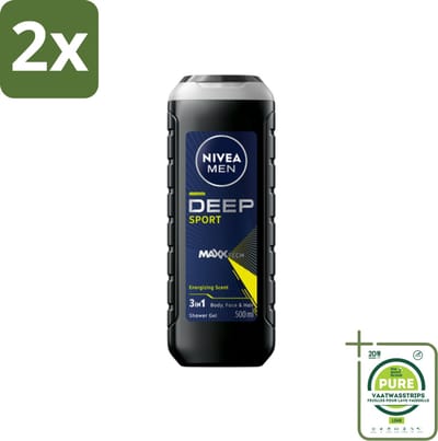 NIVEA MEN - Douchegel - Deep Sport - 500 ml - Voordeelverpakking - 2 stuks - Sportdouchegel - Mannelijke douchegel