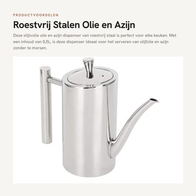 Dailygoods- Olijfolie Dispenser Roestvrij Staal - Oliepot - Stofdicht - Lekvrij - Capaciteit 0,5L/0,7L - Lichtgewicht 396g/504g