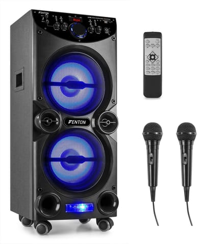Karaoke set met 2 Microfoons en LED Effect Licht - Fenton LIVE2104 - Bluetooth Speaker - 400 Watt