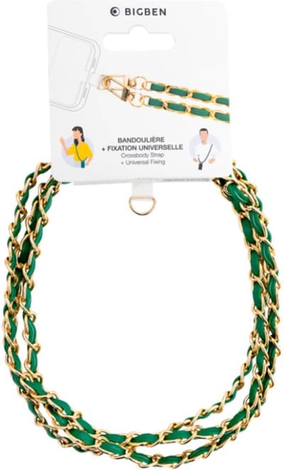 Bigben Connected, Universele Smartphone Schouderriem met Gouden Ketting, Groen