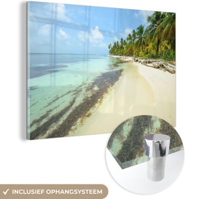 ® Glasschilderij 180x120 cm - Schilderij acrylglas - Helder water bij de Panamese San Blas-eilanden in Noord-Amerika - Foto op glas - Muurdecoratie woonkamer - Wanddecoratie slaapkamer - Schilderijen