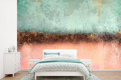 Behang - Fotobehang Goud - Verf - Abstract - Groen - Roze - Breedte 390 cm x hoogte 260 cm