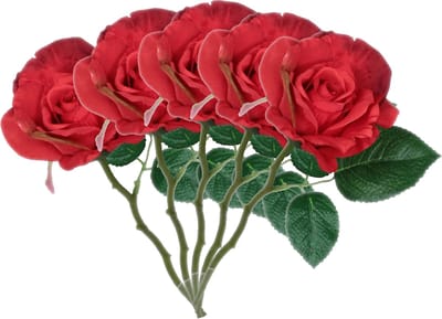 Mica Decorations Kunstbloem roos Emy - 5x - rood - 31 cm - kunststof - decoratie bloemen