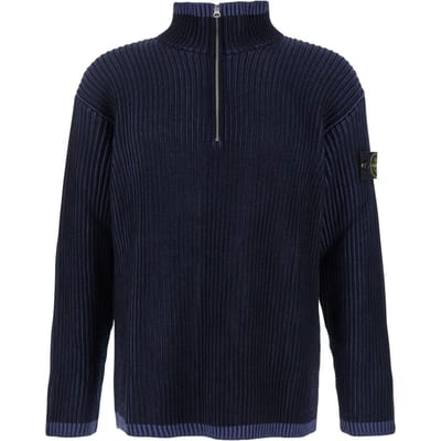 Stone Island Effen Hoge Hals Halve Rits Lange Mouwen Trui Heren trui Blauw 8115516C1-V0020 M black