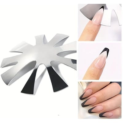 Franse Smile Cut V-Vorm Nail Art Mal - Roestvrij Staal Manicure Randgereedschap met Frans Ontwerp voor Salonkwaliteit Nail Art - Eenvoudig te Gebruiken en Duurzaam beige