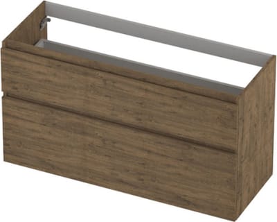 INK® wastafelonderkast 2 laden greeploos houten keerlijst asymmetrisch 120x45x65cm, naturel eiken