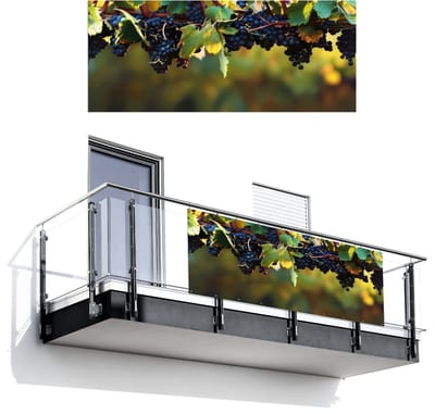 Balkonscherm 300x120 cm - Balkonposter Druiven - Wijn - Natuur - Groen - Balkon scherm decoratie - Balkonschermen - Balkondoek zonnescherm