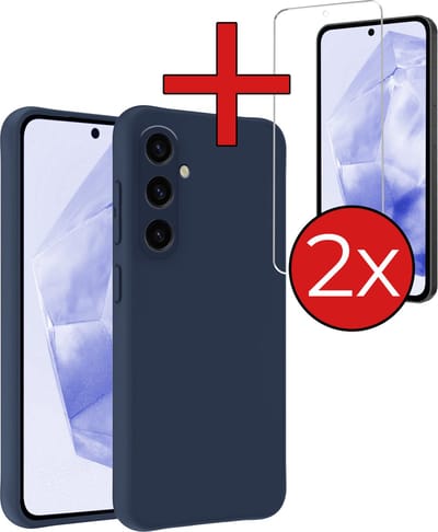 Hoesje - Met 2x Screenprotector - Geschikt voor Samsung Galaxy A35 - Sterk & Shockproof - Telefoon Hoes - Back Cover - Siliconen Case - Telefoonhoes - Donkerblauw