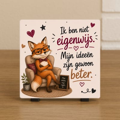 Wenstegeltje - Ik ben niet eigenwijs. Mijn ideeën zijn gewoon beter. – Schattige en Humoristische Decoratietegel met Tekst – Leuk Cadeau voor Partner of Vriend(in) - Trendy nu – Zomaar – Cadeau – Incl standaard
