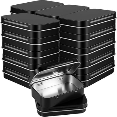 Set van 20 Stuks Lege Zwarte Blikdozen 95 x 60 x 22mm voor DIY, Ambacht en Opslag