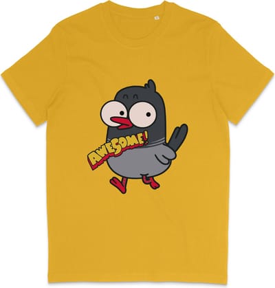 Grappig T Shirt Heren en Dames - Cartoon Vogel Awesome Geweldig - Geel - XS