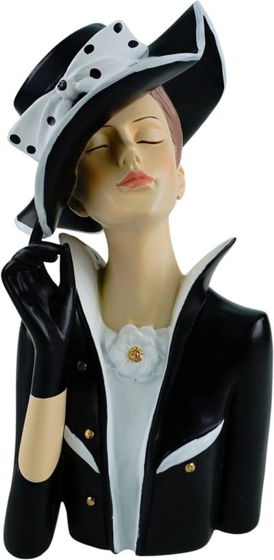 Dailygoods- Vrouwenbuste handbeschilderd 28 cm - Decoratief figuur - Woonaccessoire - Wit-zwart - Elegante tafeldecoratie - Tijdloze klasse - Decoratieve Figuur