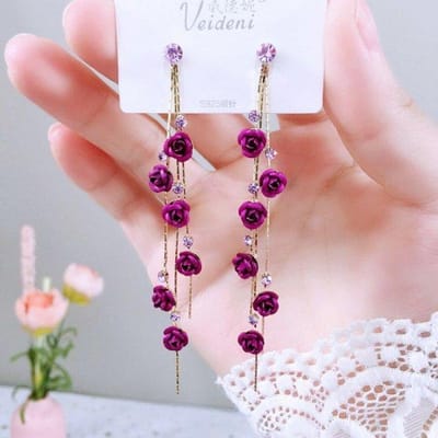 Nieuwe rode roos imitatie parel oorbellen voor vrouwen Koreaanse strass bloem kwast oorbel bruid bruiloft feest sieraden brown