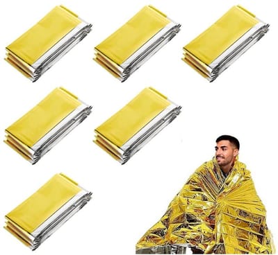 Nooddeken - 6 Stuks - 210x140 cm - Reddingsdeken - Warmtedeken - PE - Thermische Nooddeken - Scheurvast en Waterdicht - voor Buiten, Wandelen, Survival - Draagbare Nooddeken - Beschermt Tegen Kou, Regen, Hitte en Wind - Goud/zilver