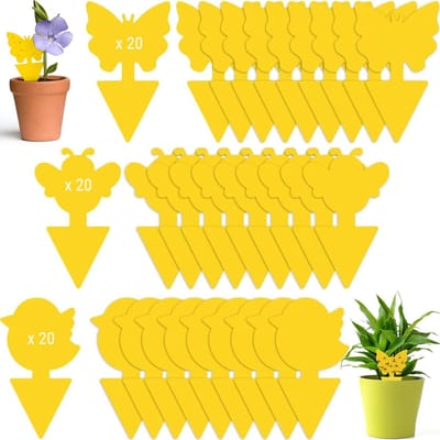 Dailygoods- Gele Stickers Rouwmuggen - 60 Stuks - Vliegen Insectenvallen - Kamerplanten - Potgrond - Diverse Vormen