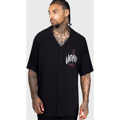 Killstar - Rockabilly Shirt met korte mouwen - Gothabilly III - Lucifers Roller Club Shirt - XS tot 4XL - voor Mannen - zwart-rood