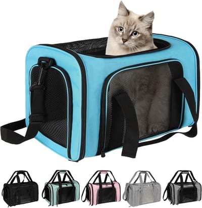 Honden- & Kattenmand - Zachte Draagmand voor Kleine, Middelgrote & Grote Huisdieren - Opvouwbaar Vliegtuiggoedgekeurd Reismand - Blauw - 45x30x30cm - 1 Stuk