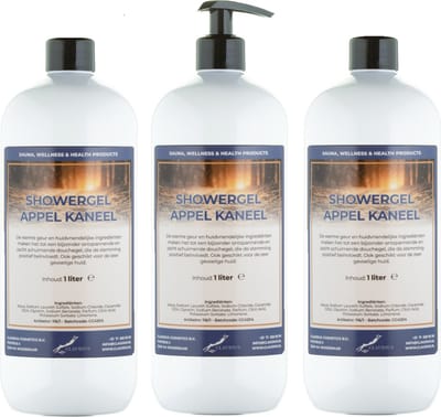Douchegel Appel-Kaneel 1 Liter - set van 3 stuks - met gratis pomp - Showergel