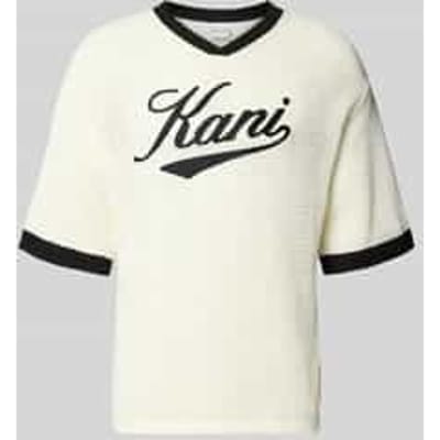 T-shirt in gehaakte look met V-hals
